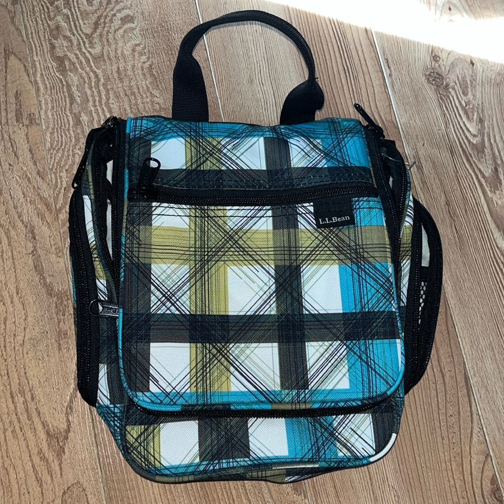 LL Bean Medium Sized Plaid Organizer Toiletry Cosmetic Bag Multiple Pockets